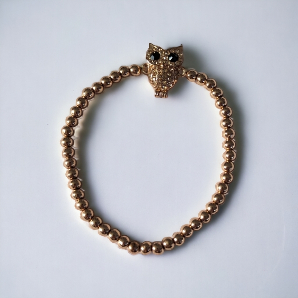 PRELOVED • gold beaded rhinestone owl bracelet